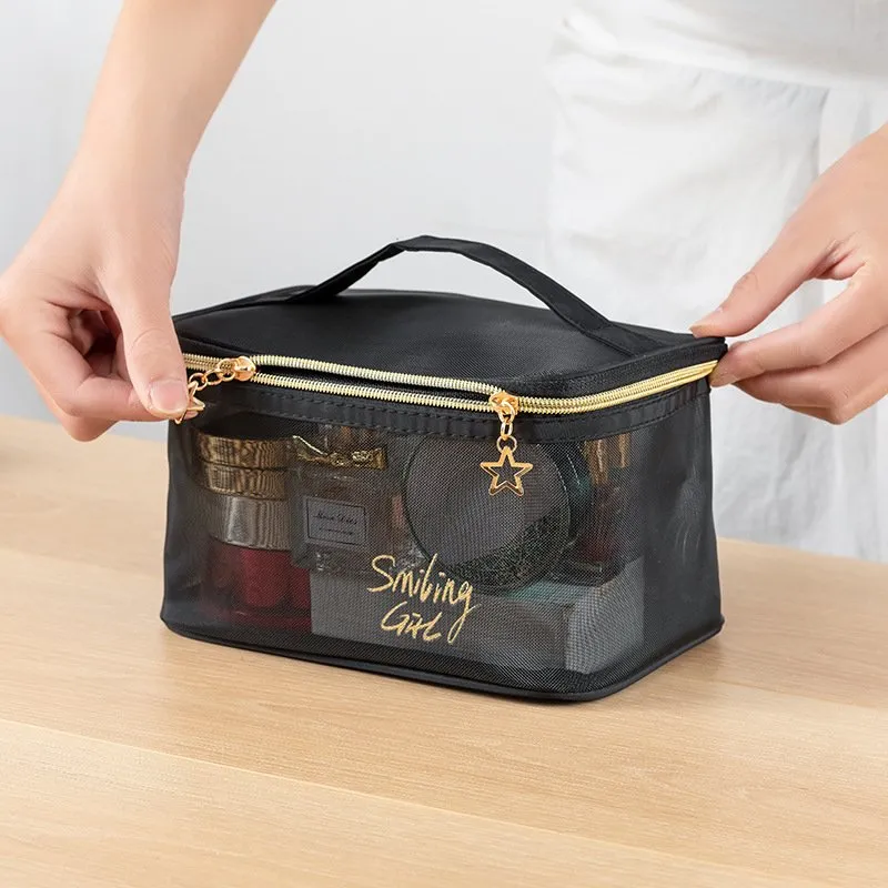 Women Girls Black Gauze Portable Large Capacity Fashion Makeup Bag 5 fashion makeup bag