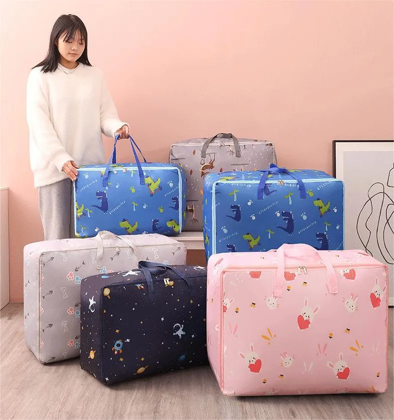 Cartoon Oxford Fabric Clothing Storage Bags with Handle and Zipper 5 Clothing Storage Bags