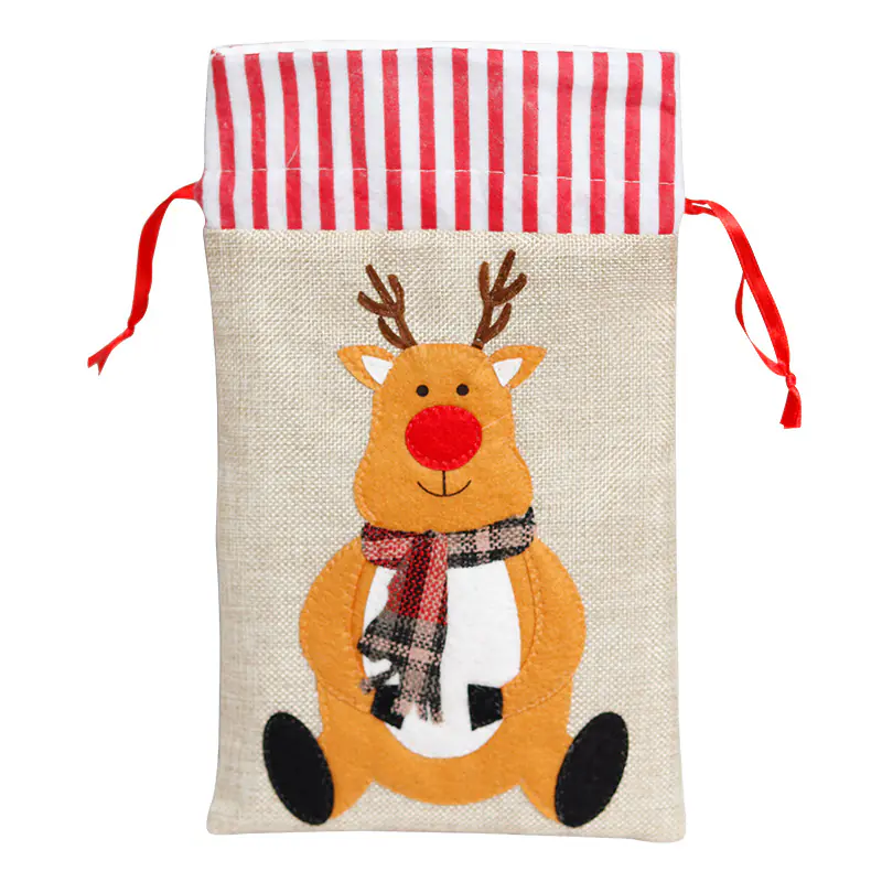 Cross-border Christmas Decoration Linen three-dimensional Embroidery Handbag Children's Gift Bag Candy Bag Storage Bag