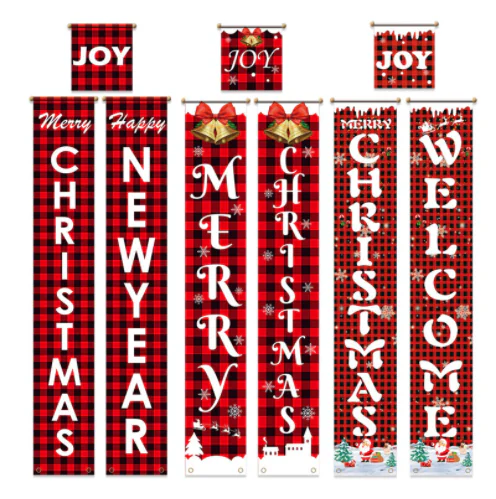 Christmas Decorations Couplet Door Curtain Red and Black Plaid Hanging Cloth