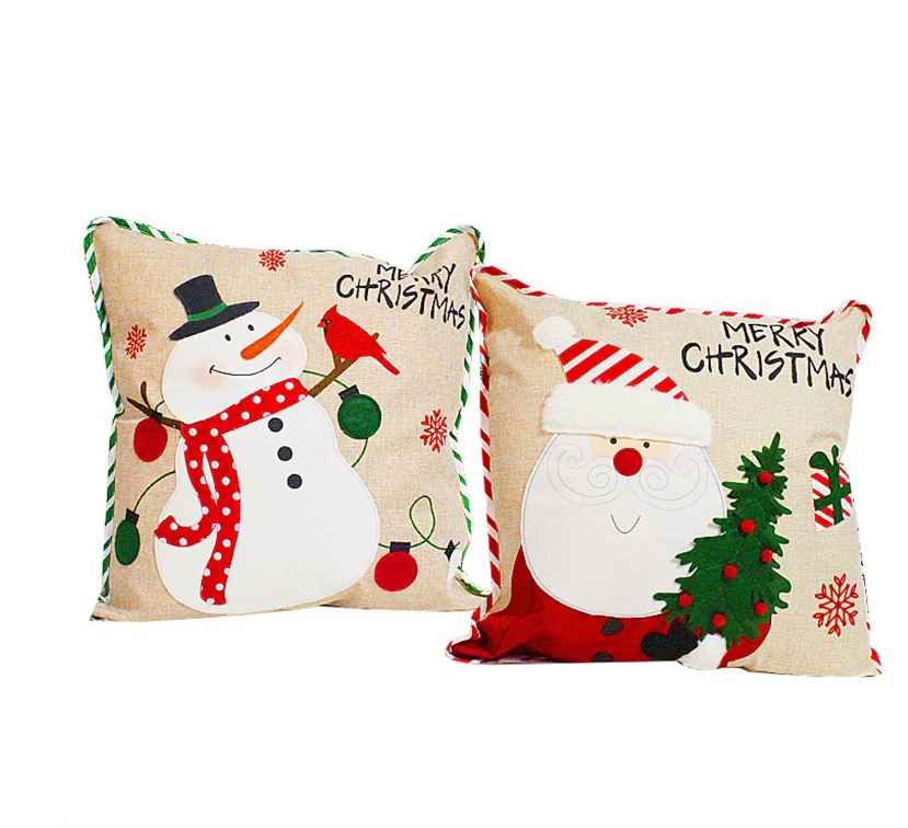 Capa de almofada do boneco de neve do Papai Noel Capa de almofada do sofá com estampa de linho Almofada para carro