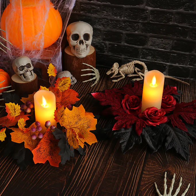 企业微信截图 20250122163737 2025012210013974 Halloween Candlestick Small Wreath Decoration Simulation Maple Leaf Red Rose Candle Scene Props