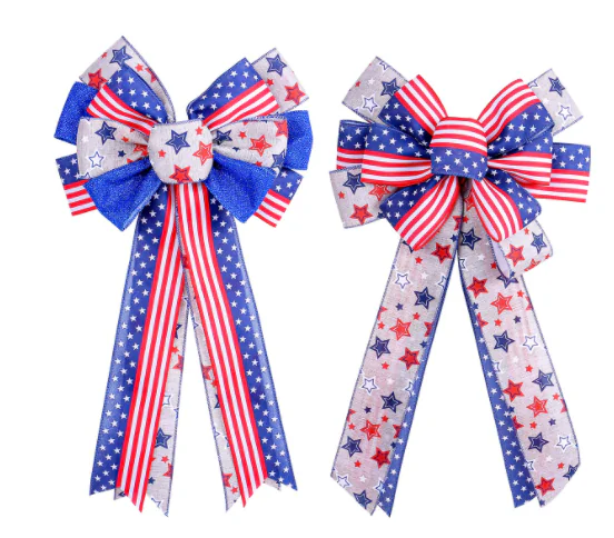 American Independence Day Bow Decoration Props Holiday Stars Stripes Bow Ribbon Pendant