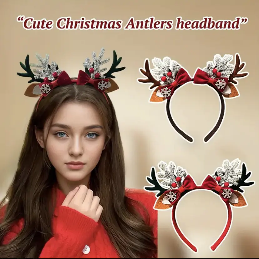 Рождество Красный олень Резинка для волос Праздник Фото Головной убор Christmas Red Antler Hair Band Holiday Photo Headdress