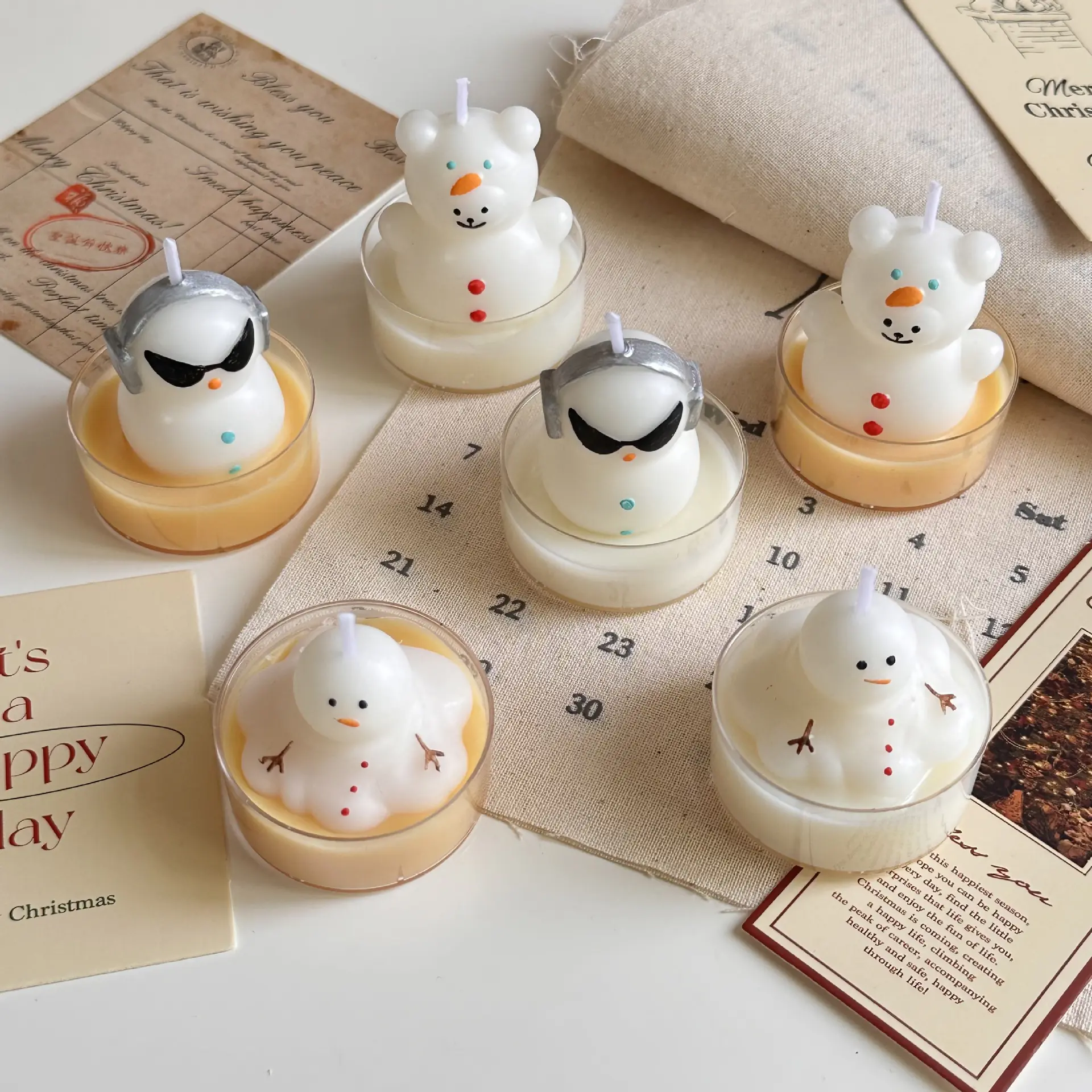 Christmas Cute Hand-painted Aromatherapy Small Tea Wax Candle Snowman Ornaments Gifts