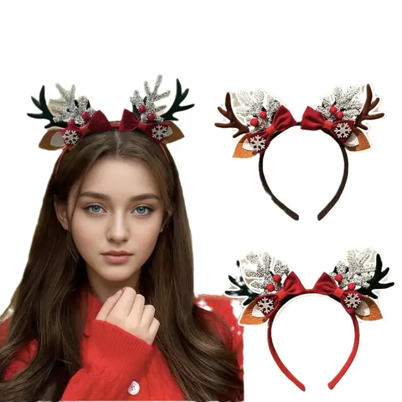 Tocado de Navidad con Cornamenta Roja Tocado de Navidad con Foto