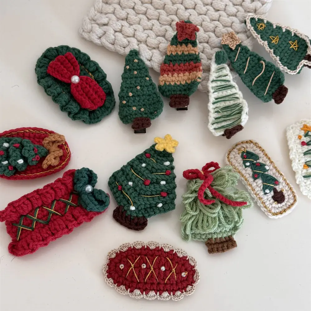 Nueva aventura navideña de bordado a ganchillo BB Clip Accesorios para el cabello para niñas en vacaciones