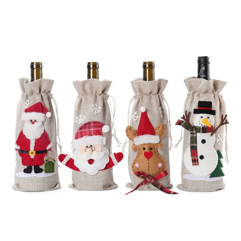 Novo conjunto de garrafas de vinho de Natal para decoração de festas de fim de ano