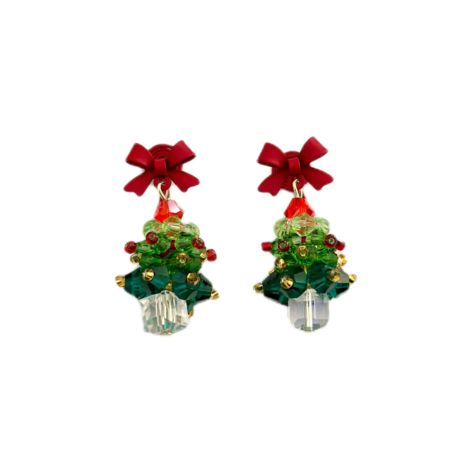Christmas Tree Earrings Ambience Sense of Colourful Earrings Bow Stars 925 Silver Needle
