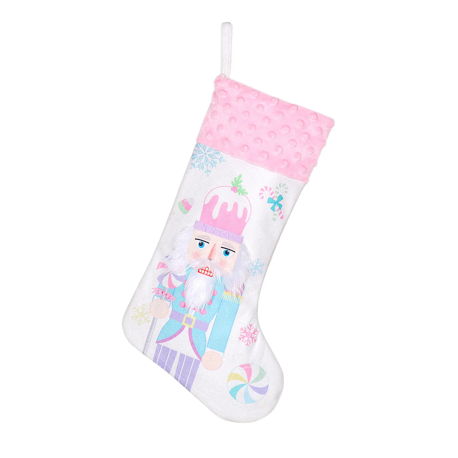 Sacos de presente de meia de Natal com impressão de soldado de noz-pecã com borda cruzada