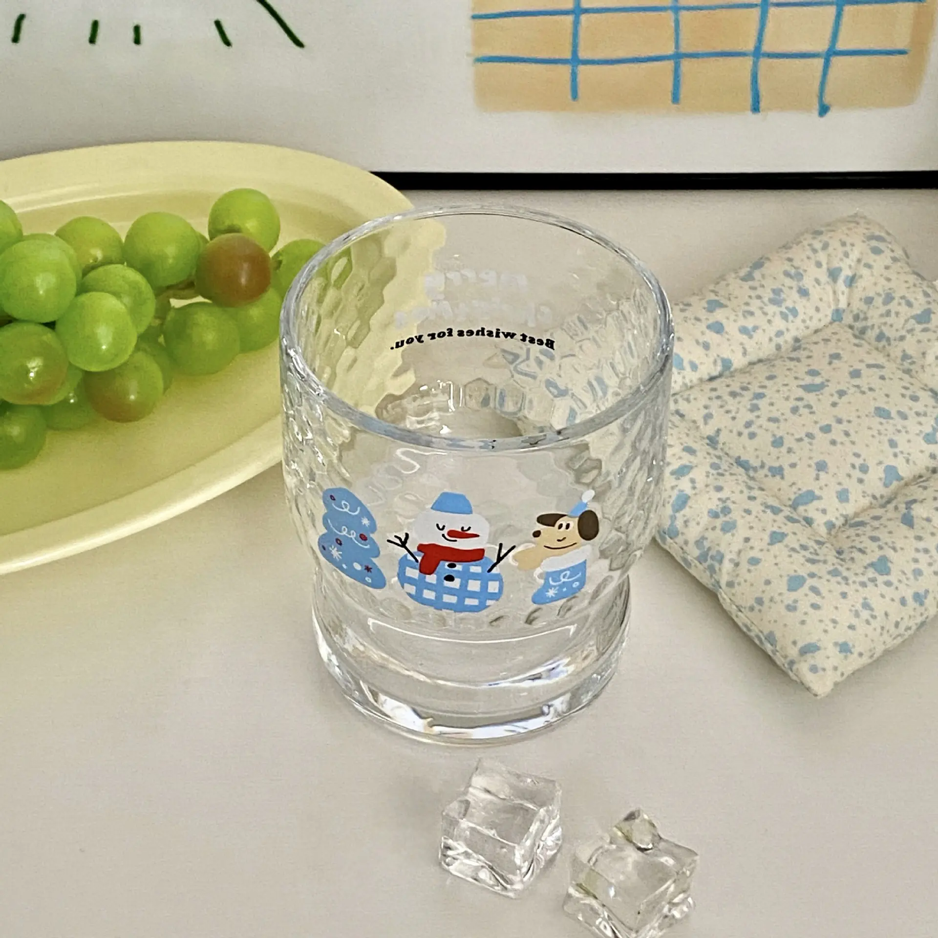 Ins Christmas Atmosphere Glass Cup Cute Snowman Cartoon Juice Cup Milk Cup Breakfast Cup