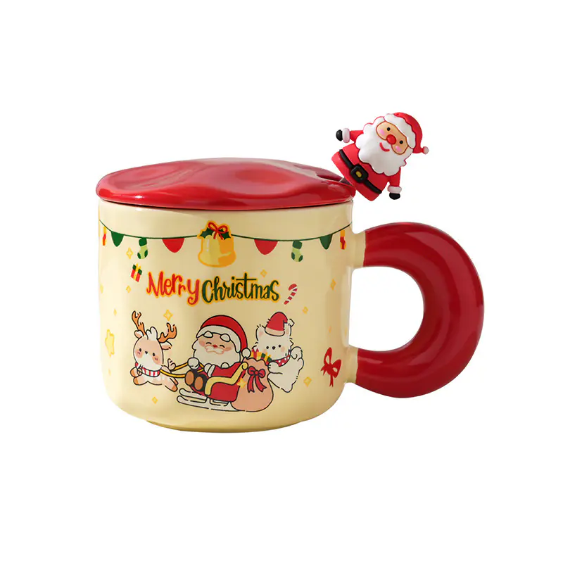 Taza de cerámica creativa con tapa para Navidad, caja de regalo con tazas de agua para pareja de alto valor para el hogar.