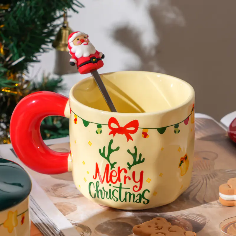 Taza de cerámica creativa con tapa para Navidad, caja de regalo con tazas de agua para pareja de alto valor para el hogar.