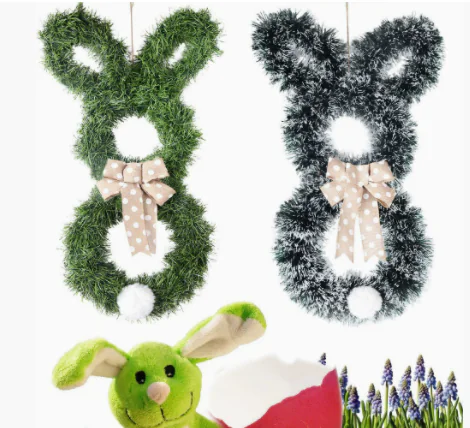 Novas decorações de Natal com guirlanda de coelho com laço