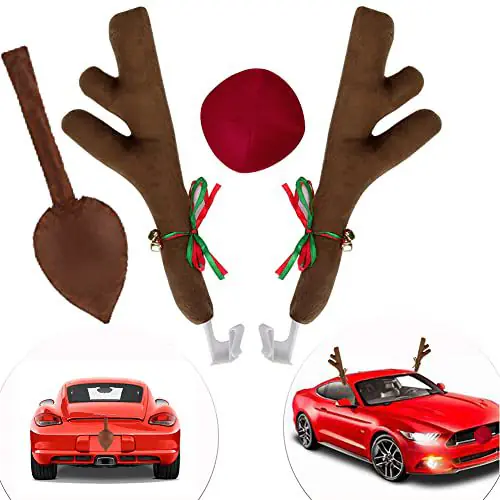 Christmas Car Antler Short Plush Holiday Luminous Bell Decorations