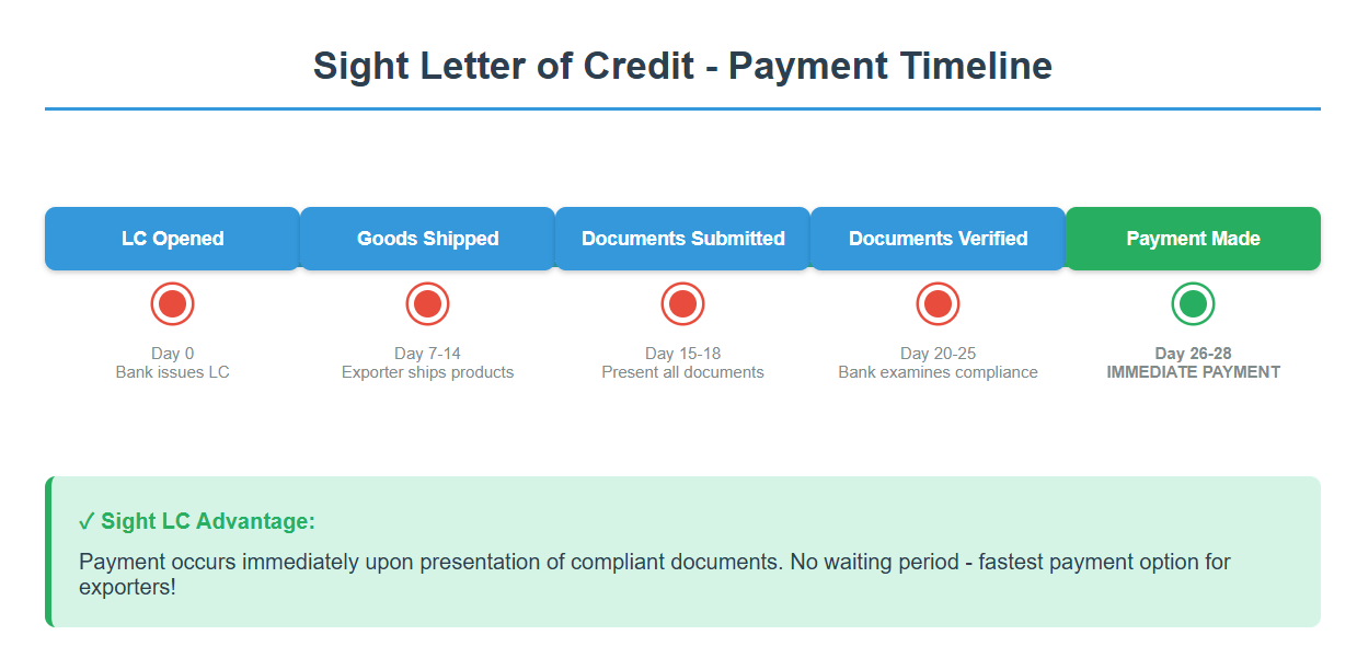 Timeline diagram showing immediate payment flow in sight LC