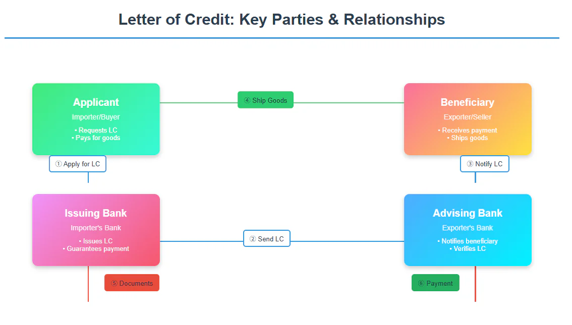 Diagram showing the relationship between all parties in an LC transaction