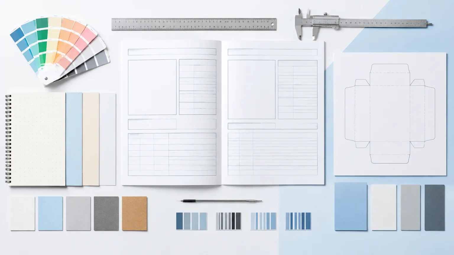 7 passos fáceis para encontrar fornecedores de papelaria em massa verificados na China (Guia 2026) 4 Resumo da especificação do produto de papelaria com medidas, referências de cores, amostras de papel e layout da embalagem